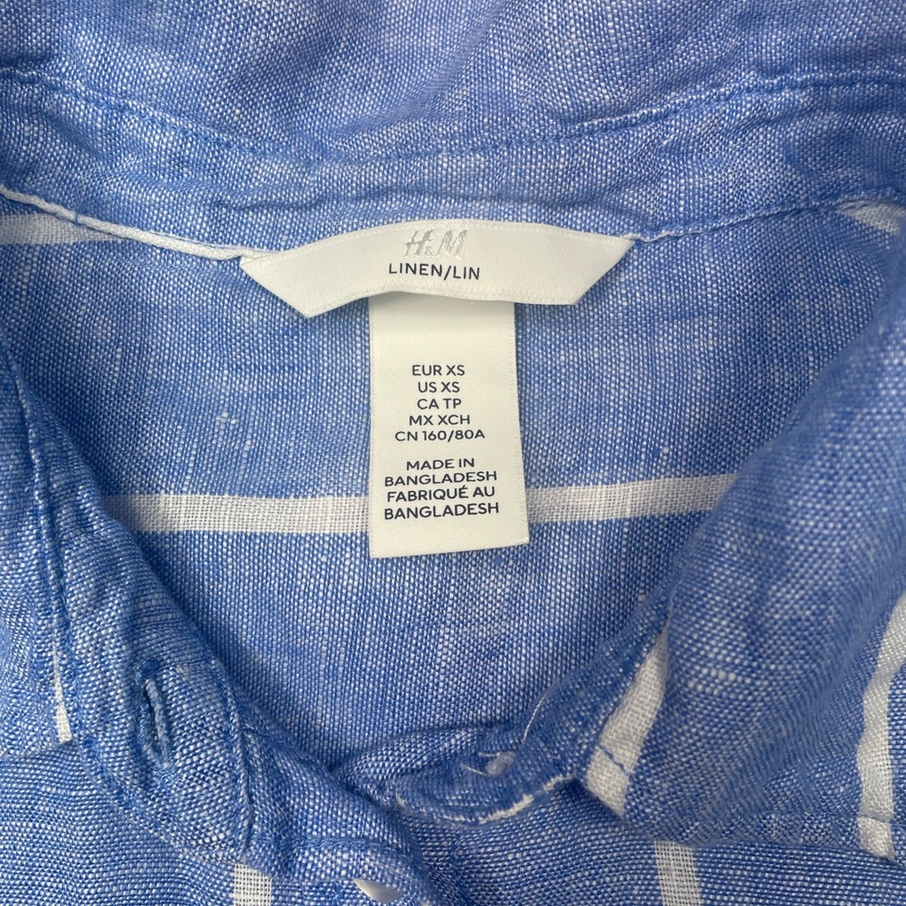 H&M 100% Linen Blue White Stripe Button Down Shirt Lightweight XS - Picture 5 of 8